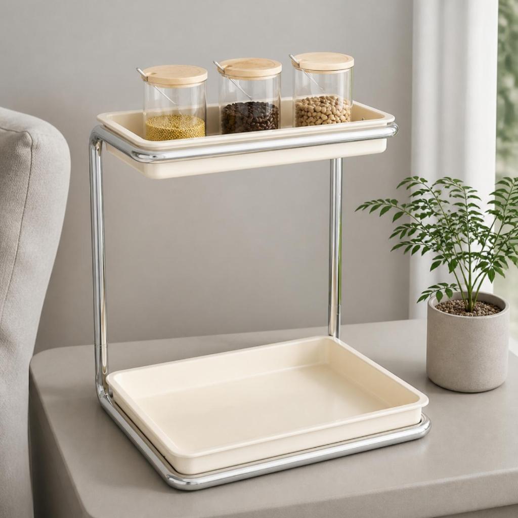 TwoTier Countertop Storage Rack SpaceSaving Organizer with Raised Tray Edges Sturdy Tubular