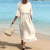 Women's Fashionable Casual V-Neck -Color Beach Dress: Loose-Fitting Openwork Dress