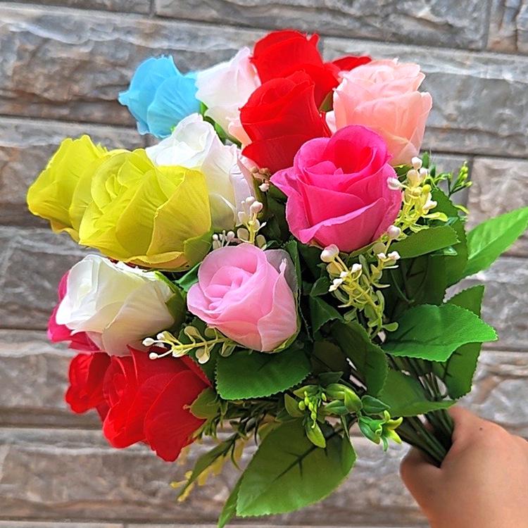 Large 18-Head Rose Bouquet for Living Room or Wedding Decor – Silk & Plastic Arrangement