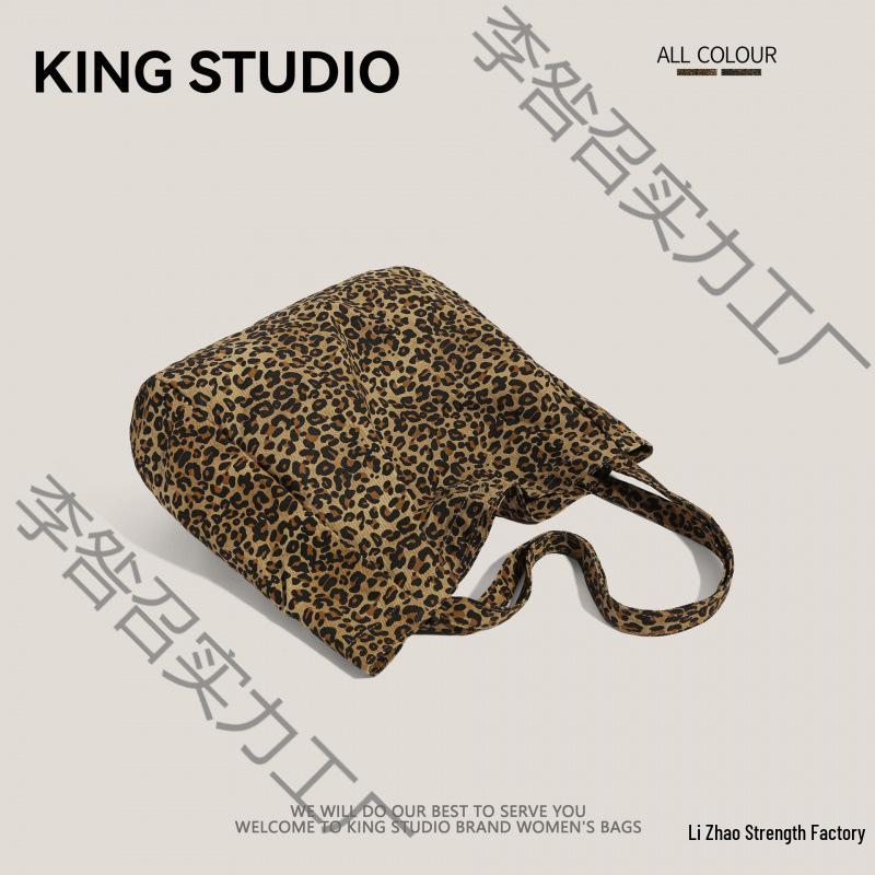 Leopard Print Canvas Shoulder Bag for Women - 2025 Trendy Large Capacity Tote