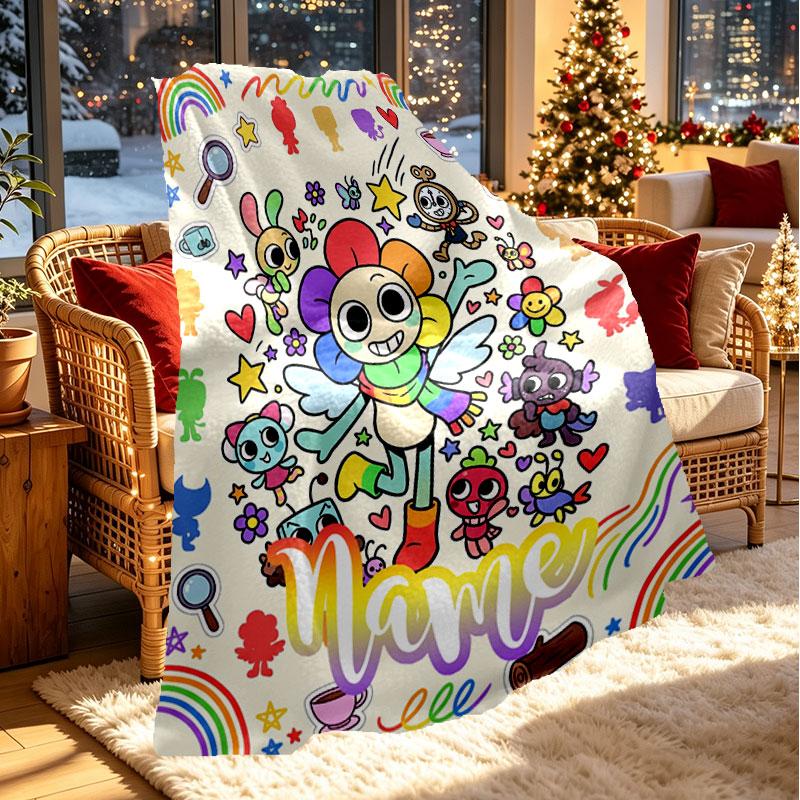 Custom Name Personalized Dandy's World Print Blanket, Home Decor, Bedroom, Sofa, Camping, Couch, Gifts for Birthday Christmas
