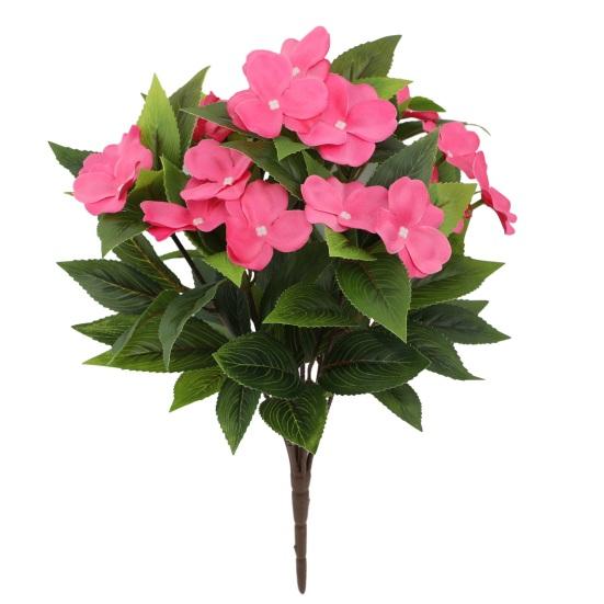8 Bundles Artificial Impatiens Flowers for Outdoors UV Resistant Faux Impatiens Bushes Fake Silk Shrubs with Stake for Outside Front Porch Garden