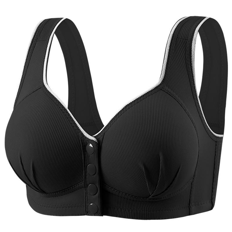 Plus-size front-fastening nursing bra: wire-free, push-up, side-cinched, thin-cup, button-fastening camisole-style bra