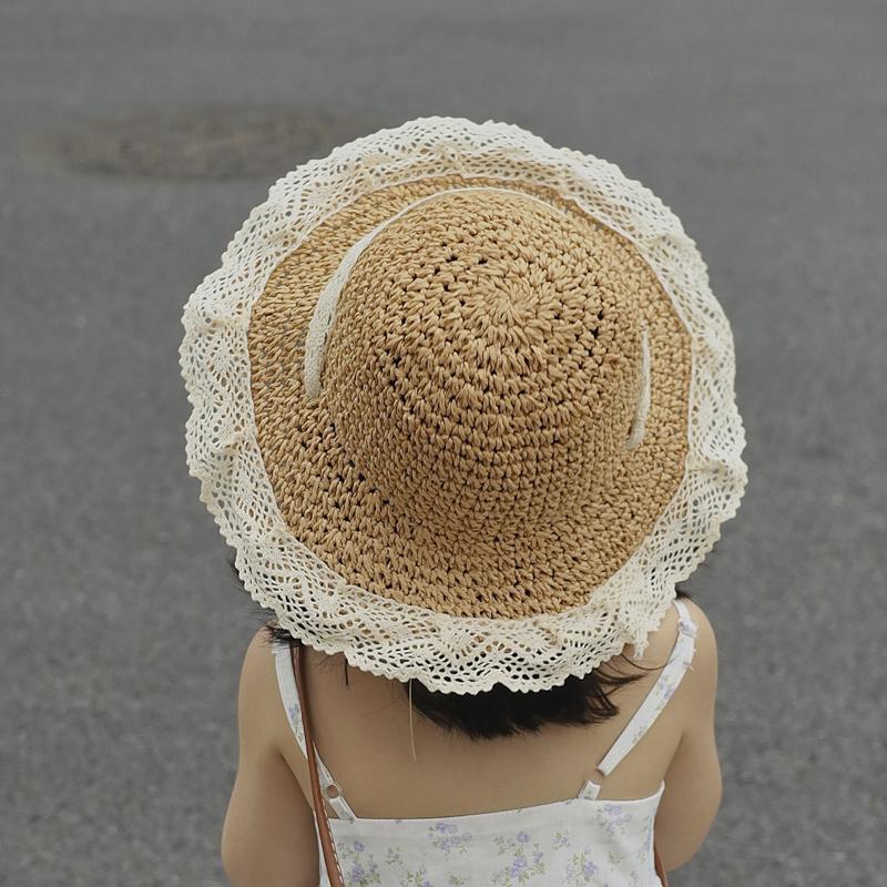 Mädchen Sommer Stroh Sonnenhut Atmungsaktiv UV-Schutz Fischerhut für Kleinkind Baby Strand Angeln Outdoor Spielen Sonnenschutz