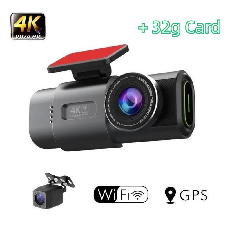 HD Dobbeltlinse Dashcam, 4K Ultra vidvinkel Natkamera, WiFi Dobbeltoptagelse For og Bag, og GPS-optager til Køretøjet