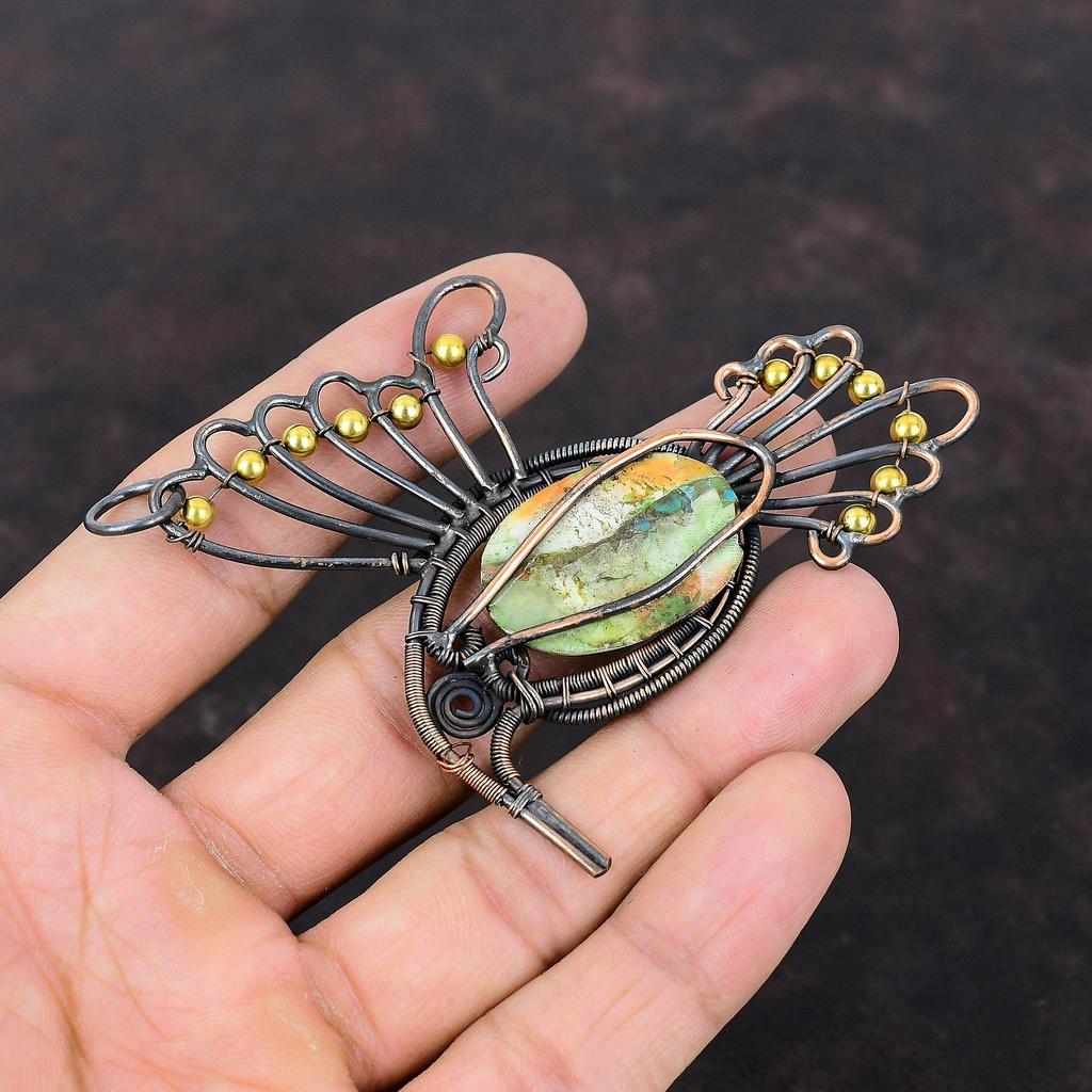 Spiny Oyster Copper Turquoise Pendant Copper Wire Wrapped Gemstone Pendant Handmade Boho Jewelry Bird Pendant Wire Wrap Jewelry Gift For Her