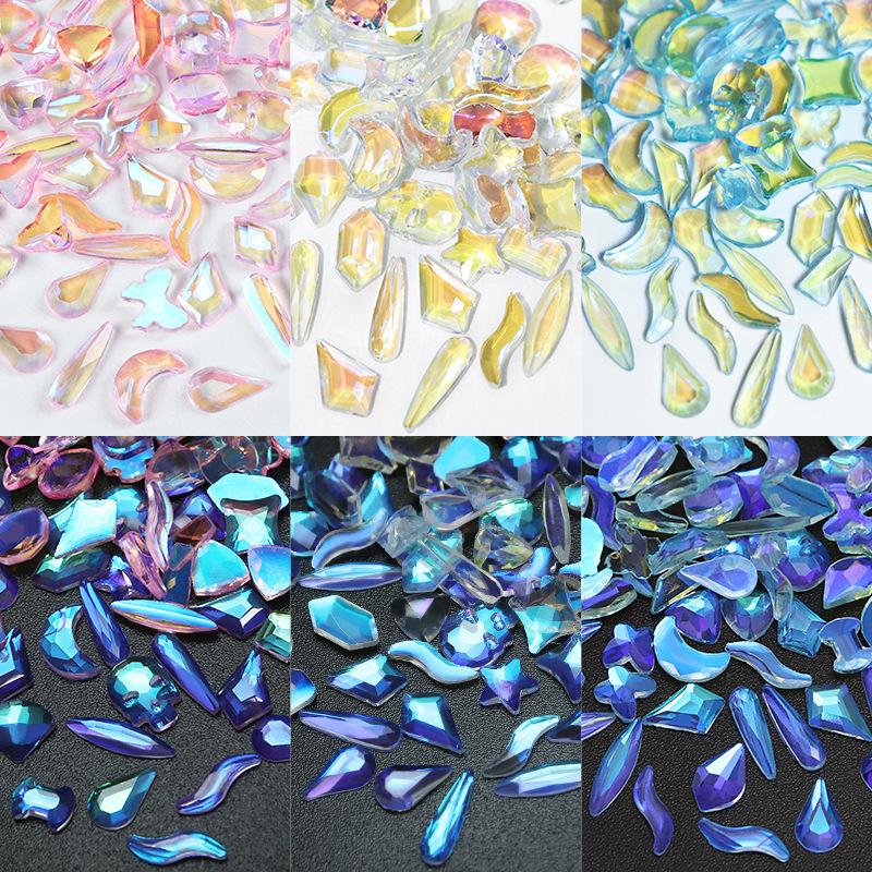 100 st/förpackning Aurora Flatback blandad form Harts Rhinestones Nail Art dekoration