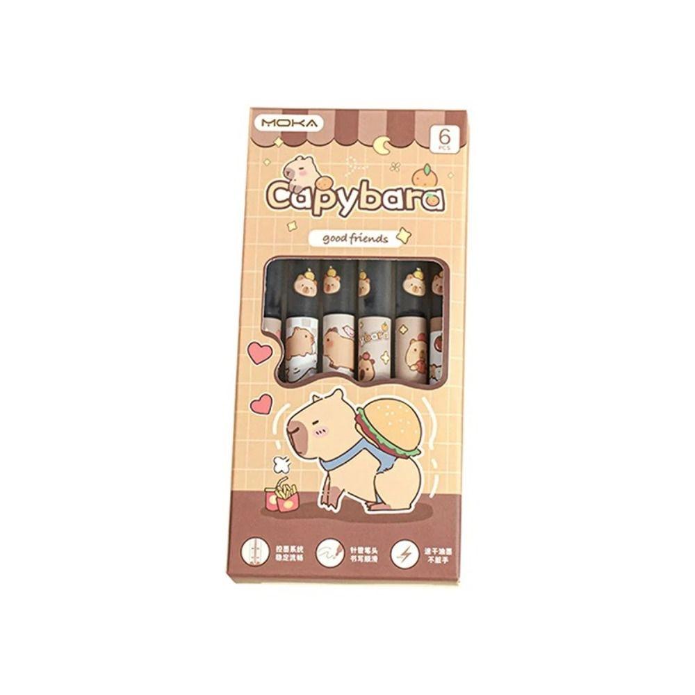 

6Pcs Plastic Gel Pen Straight Liquid Sign Pens Creative Capibara Neutral Pen