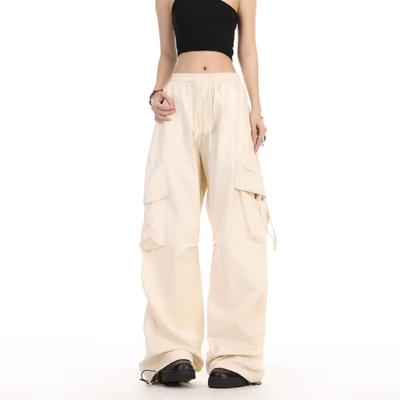 Pantaloni Cargo Beige Donna Harajuku Hip-Hop Y2K Vintage Streetwear Pantaloni da paracadute a gamba larga oversize Moda femminile coreana