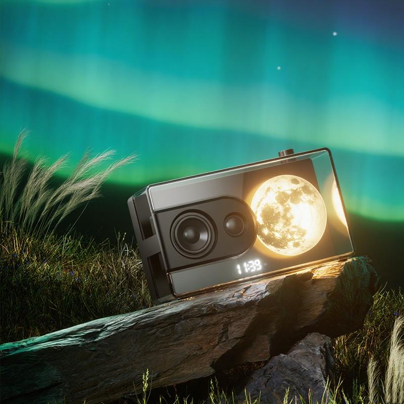 Glow-Moon Bluetooth-Lautsprecher – Nachtlicht, Wecker, Weißes Rauschen & Drahtloser Lautsprecher in Stilvollem Acryl-Design