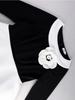 Elegant Women Black White Colorblock Bodycon Dress O Neck 3D Flower Peplum Draped Church Work Party Formal Occasions 2026 New