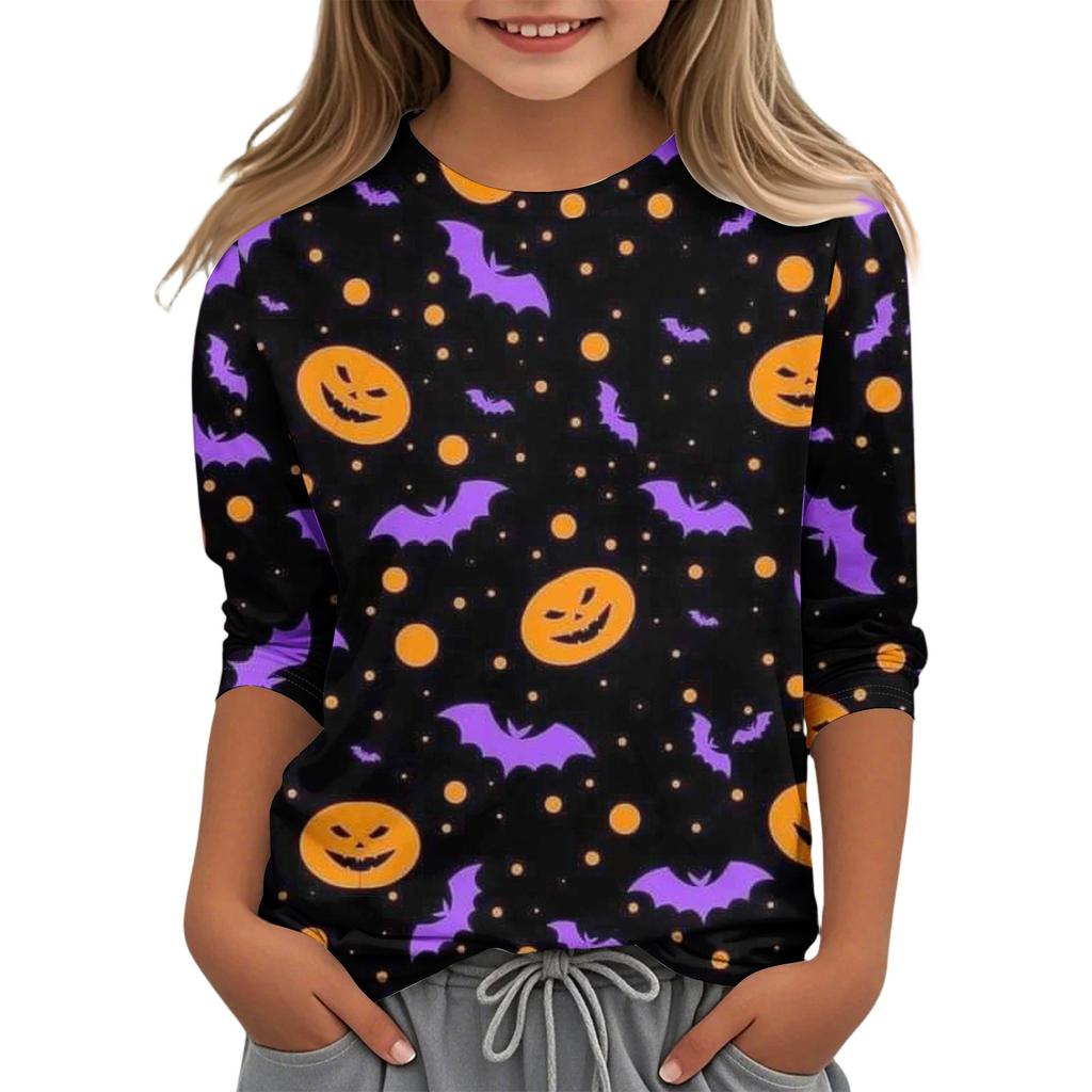 Children's Casual Three-quarter Sleeve Round Neck Top