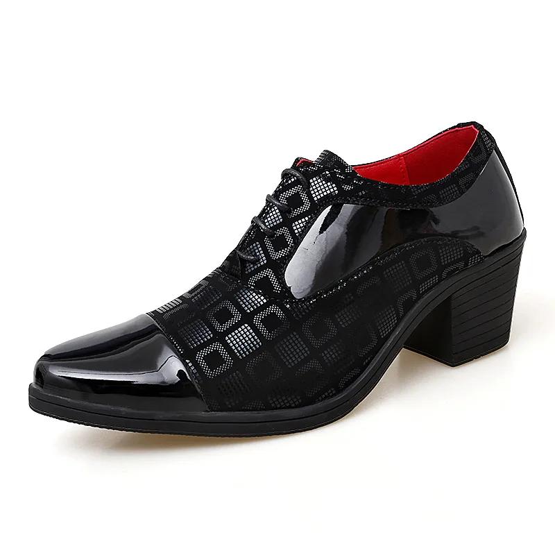 Pánské společenské boty na vysokém podpatku obchodní společenské boty pánské Oxfords se špičatou špičkou formální boty pro muže Luxusní kožené boty na svatební párty