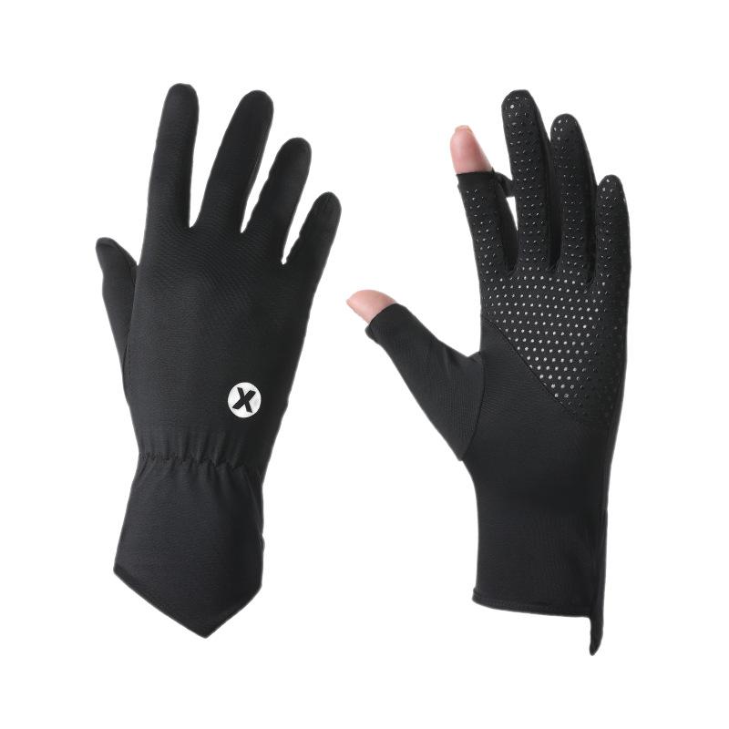 Sunscreen Gloves Women's Summer UV Protection Light and Thin Breathable Dew Finger Ice Silk Gloves Medium and Long Cycling Non-slip