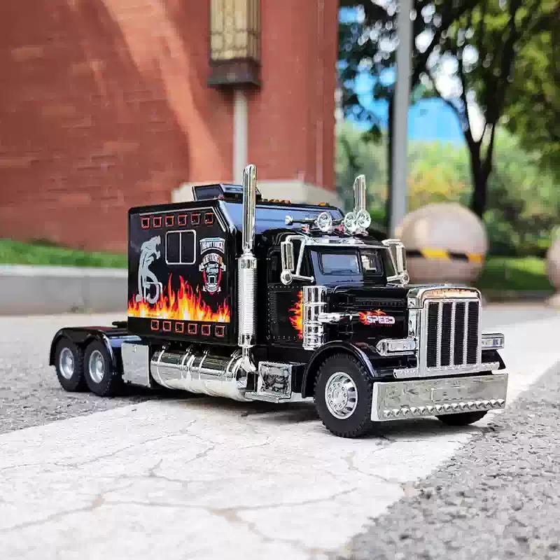 1:24 Peter Bilt 389 Semi-trailer Trailer Model Sound and Light Return Force Simulation Metal Toy Car Boy Alloy Car Ornament Gift
