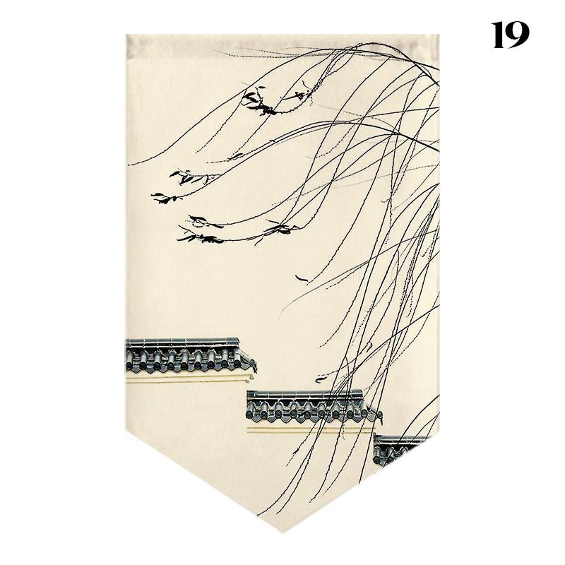 Chinese Landscape Painting Short Curtain Restaurant Cafe Decor Noren Home Window Decor Hanging Half Curtain Kitchen Partition