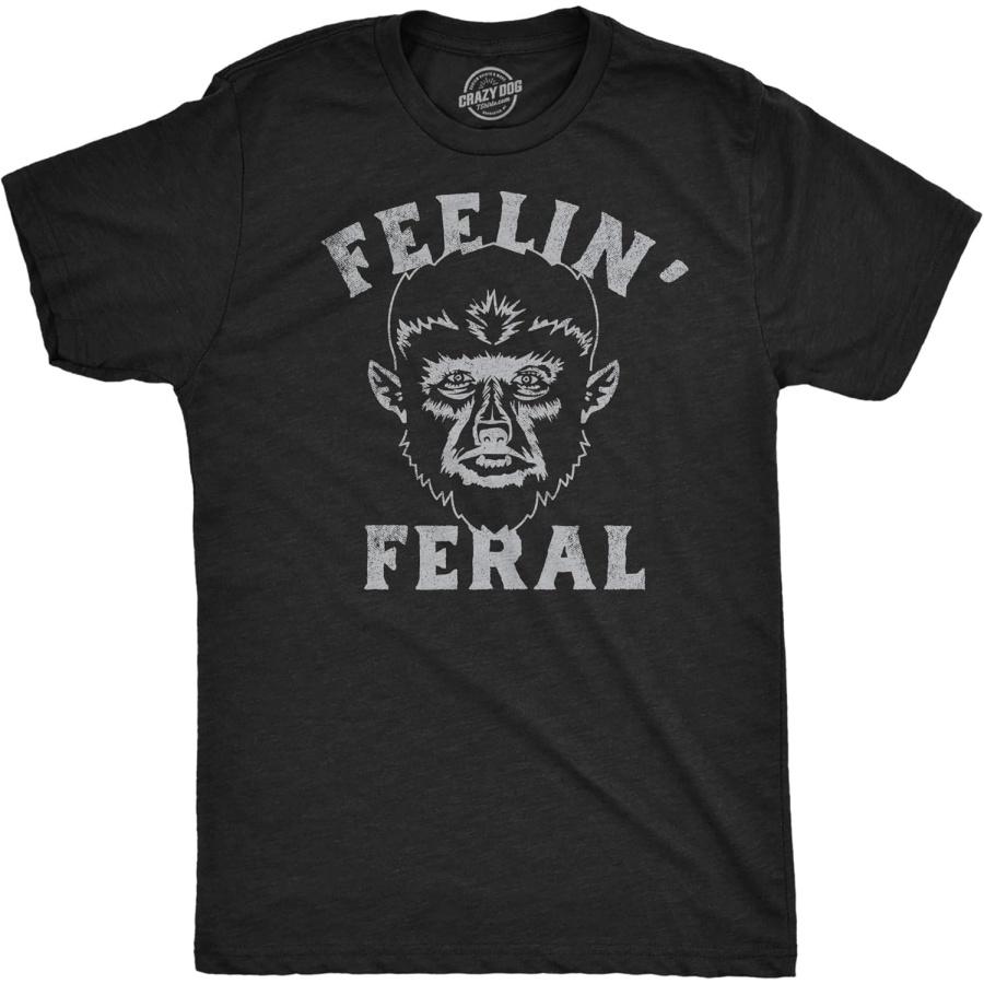 Mens Funny T Shirts Feelin Feral Sarcastic Halloween Werewolf Graphic Tee for Men XXXXXL разноцветный