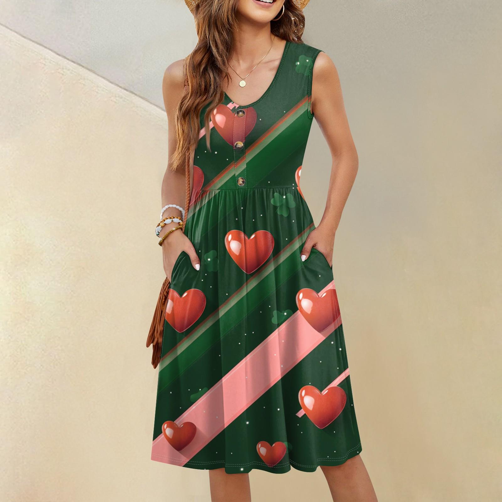 

Жіноча повсякденна модна сексуальна сукня без рукавів з прикрасами з ґудзиками з квітковим принтом і квітковим вирізом M зелений