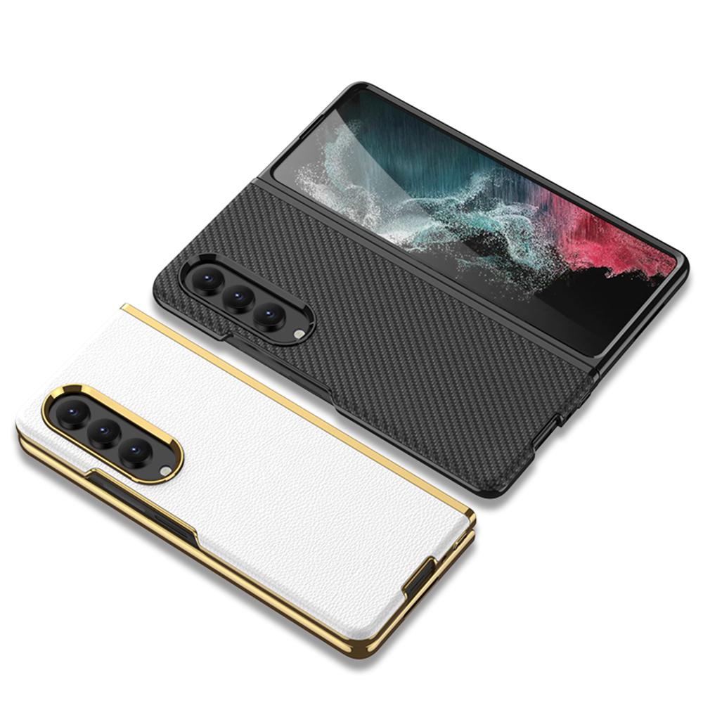 Luxury Electroplated Surface Plain Leather Phone Case For Samsung Galaxy Z Fold 4 Hard Slim Shockproof Back Cover