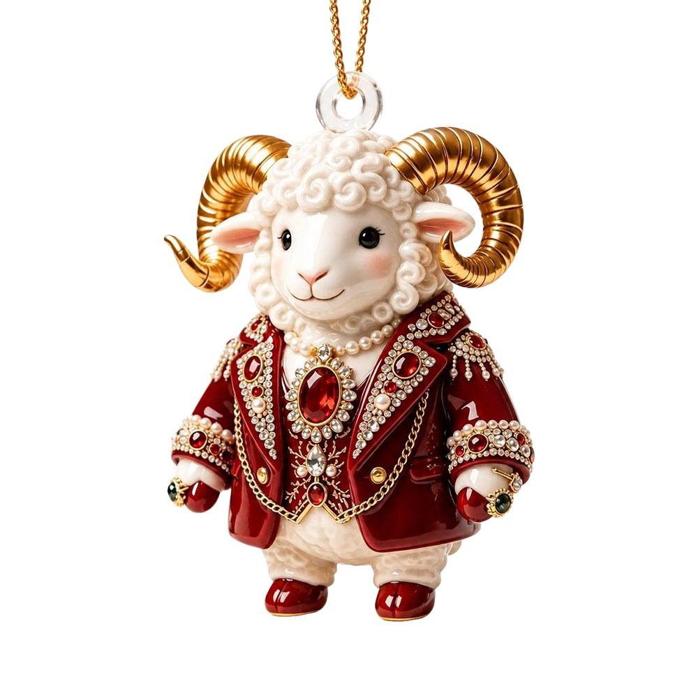 Gifts 2D Flat Goat Hanging Ornament Shining Artificial Rhinestone Goat Pendant Acrylic Simulation Keychain Holiday Party Decor