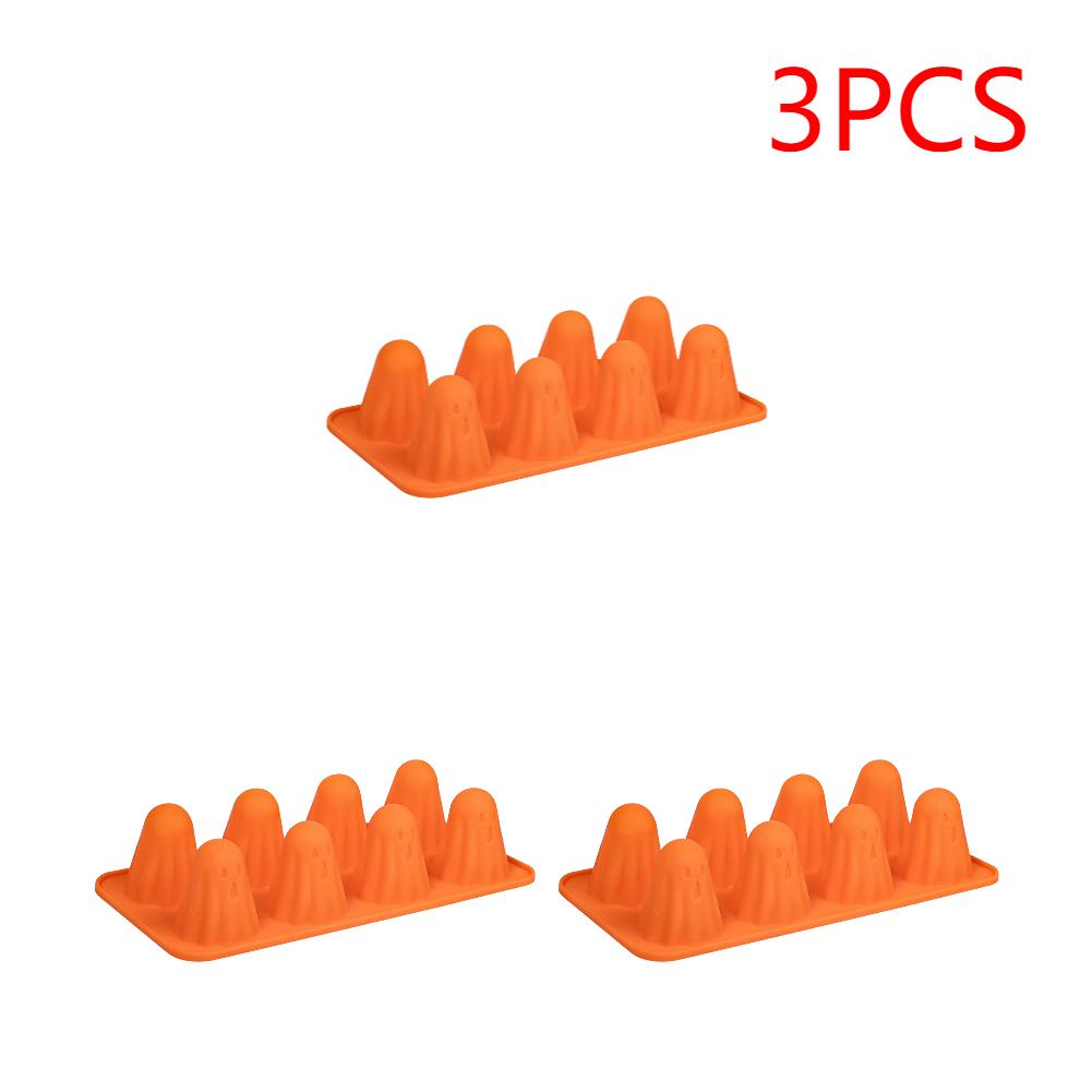 Wiederverwendbare Geister-Wackelpuddingform Orange Leicht zu reinigende Silikon-Schokoladenform Hausgemachte 3D Halloween Geister Backform für Gummibonbons