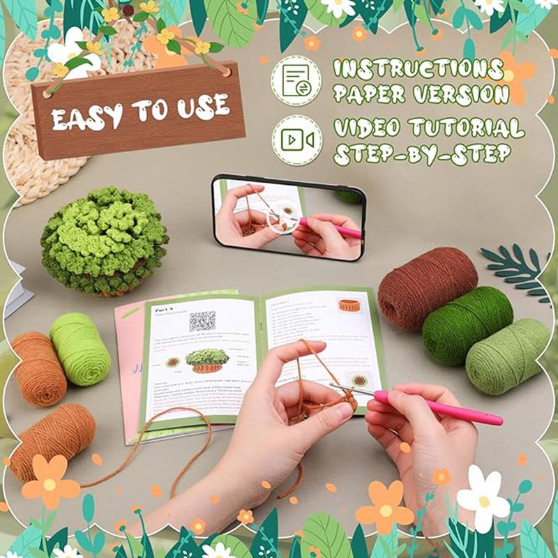 Plant Crochet Coaster Kit DIY Crafting Set Plant Pot Knitting Set For Adults Teens DIY Enthusiasts Group Activity Craft Lovers