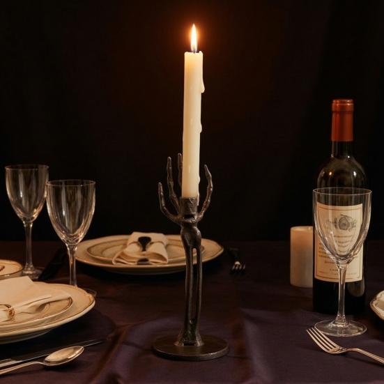 Xiaobudian Halloween Skeleton Candle Holder, Gothic Resin Hand And Standing Candlestick Holders for Table Mantel Decor