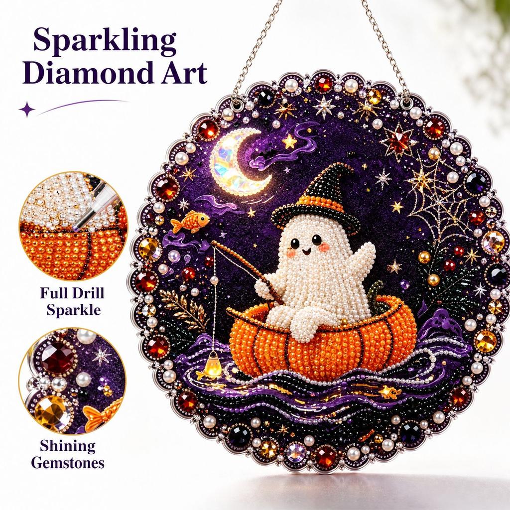Halloween 2D Acrylic Hanging Ornaments Flat Design Decorations, Set of 8