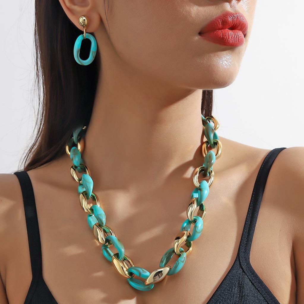 Bohemisk Kedja Kreativt Halsband Örhängen Kvinnor Chunky Choker Smycken Gåva
