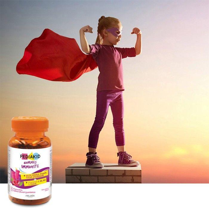 PEDIAKID - 60 Gommes Immunité - Formule Naturelle -Goût Framboise - Contribue Au Fonctionnement Normal Du Système Immunitaire