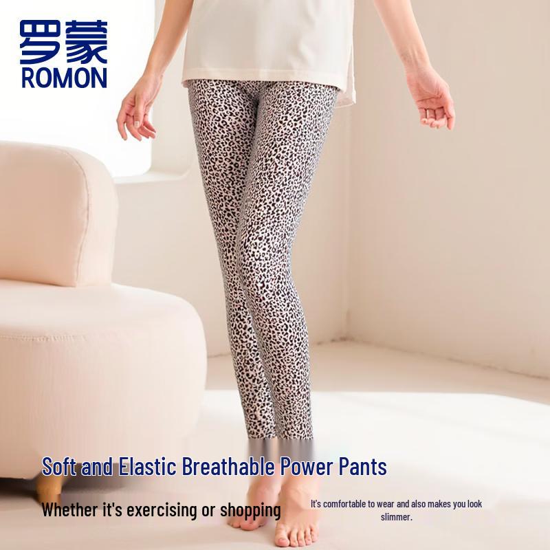 ROMON Women's High-Waist Leopard Print Shark Leggings