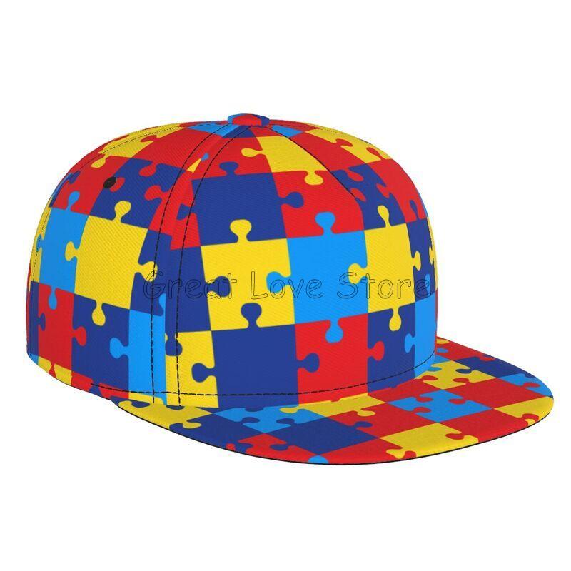 Autism Awareness Baseball Cap Funny Flat Brimmed Hat 3D Printed Snapback Flat Bill Hip Hop Hat for Men and Women