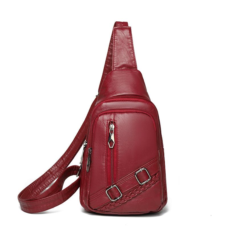 Breast Bag Women's Casual Shoulder Messenger Bag Sports Fashion Washed Soft Leather Chest Bag