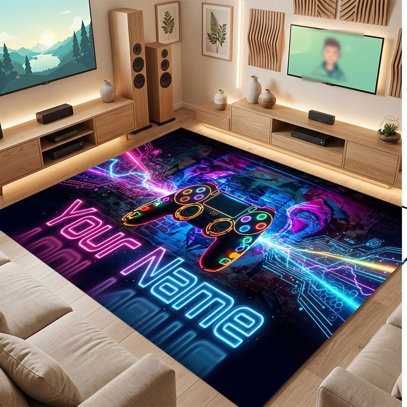 Neon Colorful Theme Crystal Velvet Floor Rug Personalized Custom Name Text Warm Carpet Home Decoration