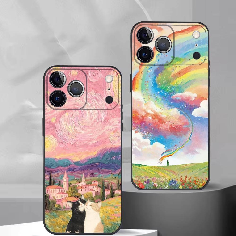 E-esthetic Art Print Phone Case For iPhone 17, 16,15,14,13,12,11 Plus,Pro Max, Others Soft Black Cover