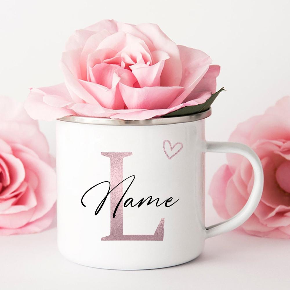 Personalisierte Tasse Herz Initial mit Namen Kaffeetasse Individuell Tee Heißschokolade Tassen Braut Brautjungfer Muttertagsgeschenke für Sie