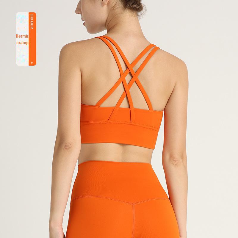 European-American Style Cross-Back Sports Vest: Shock-Absorbing Gathered Sports Bra & Nude Yoga Top for Women