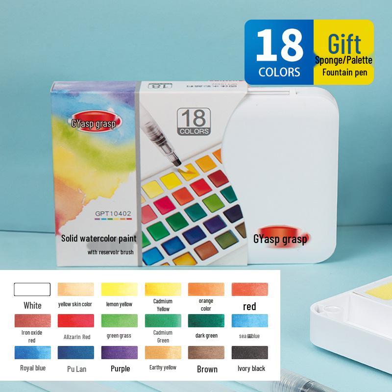 Fan-shaped Solid Watercolors: 24, 36, or 42 Gouache Colors for Students & Beginners