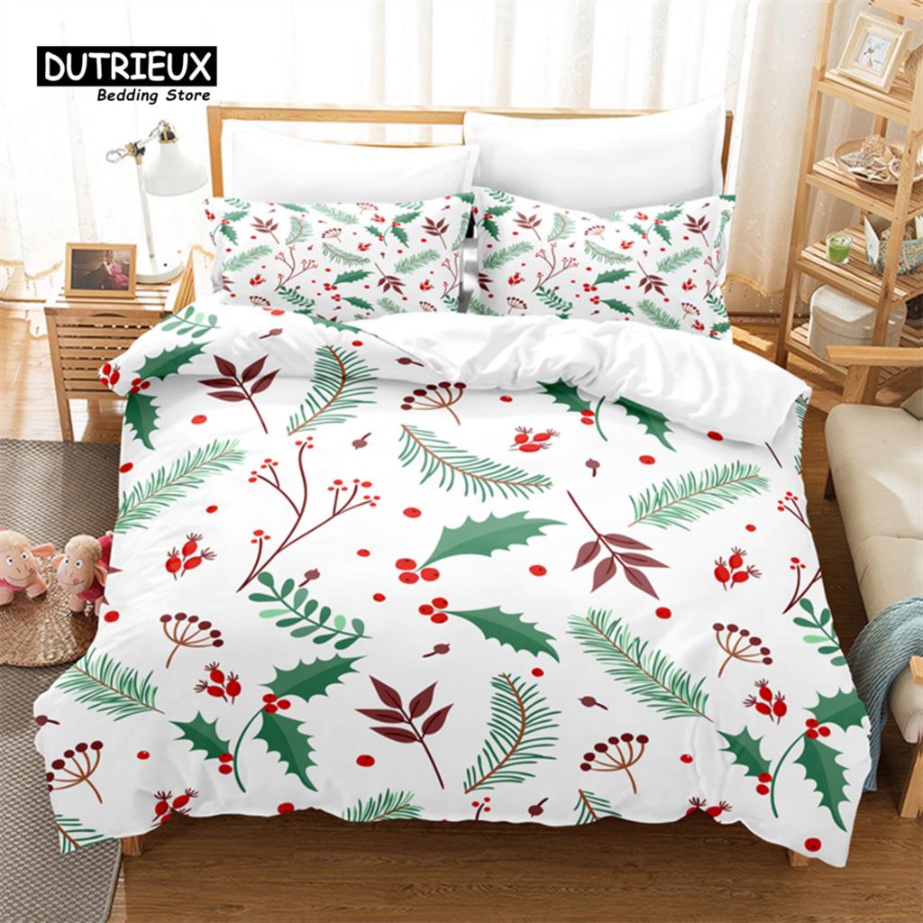 Comforter Christmas Snowman Tree Bedding Set 3Pcs Soft Comfortable Breathable For Bedroom Guest Room Decor