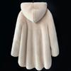 Womens Faux Fur Coat With Hood Mid-Length Winter Outerwear Black Beige White Classic Elegant Style