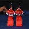 Embroidery fabric tassel earrings long retro flowers Yunnan Lijiang dance performance women's cheongsam earrings