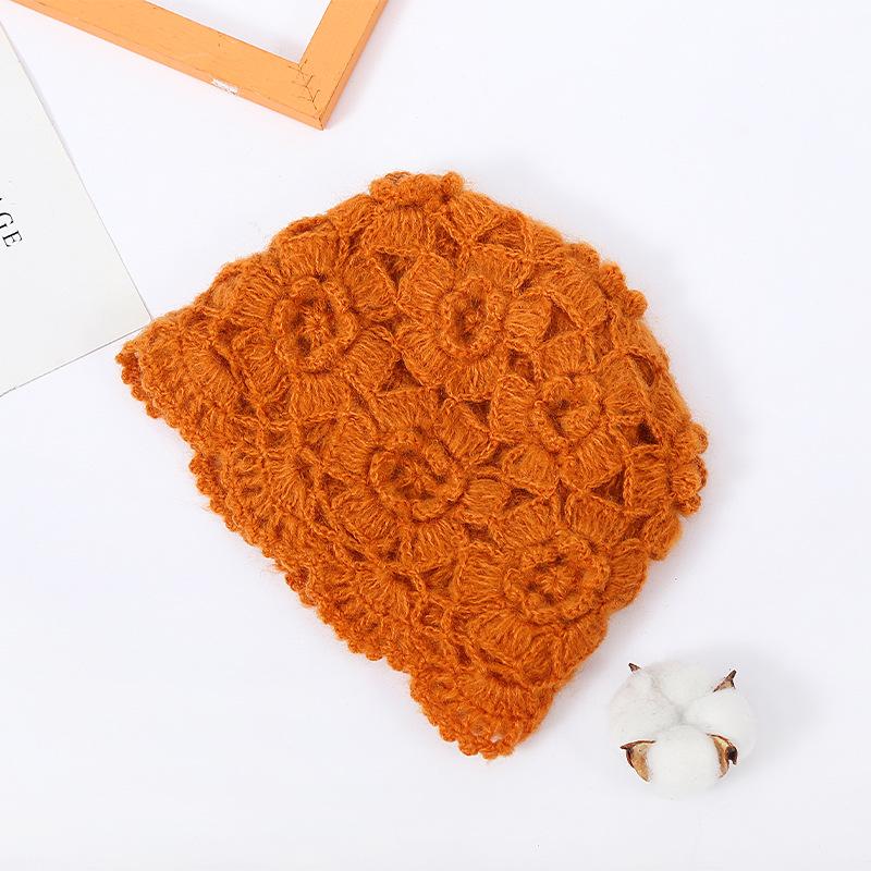 New Winter Crochet Hats for Women Beanie Caps Flowers Handmade Knitted Hat Female Lace Hat Chapeu Feminino Gorras
