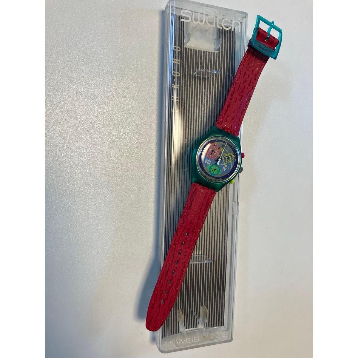 Used Swatch Chronograph Pink Springs Watch Red Green Multicolor