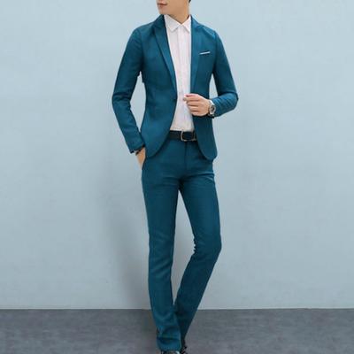 2Pcs/Set Men Spring Autumn Solid Color Business Suit Lapel Long Sleeve Pockets Single