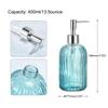 Uxcell Soap Dispenser Set Glass Dish Hand Soap Dispenser with Pump for Kitchen Toilet Silver Blue 400ml