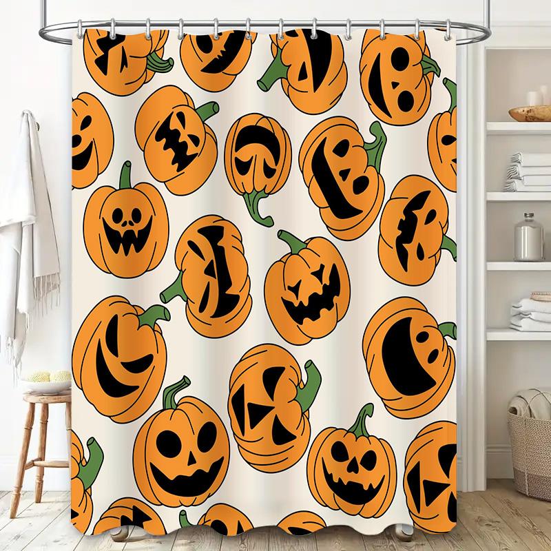 Halloween-Themed Pumpkin Shower Curtains Waterproof Fabric With Hooks For Bathroom Decor!