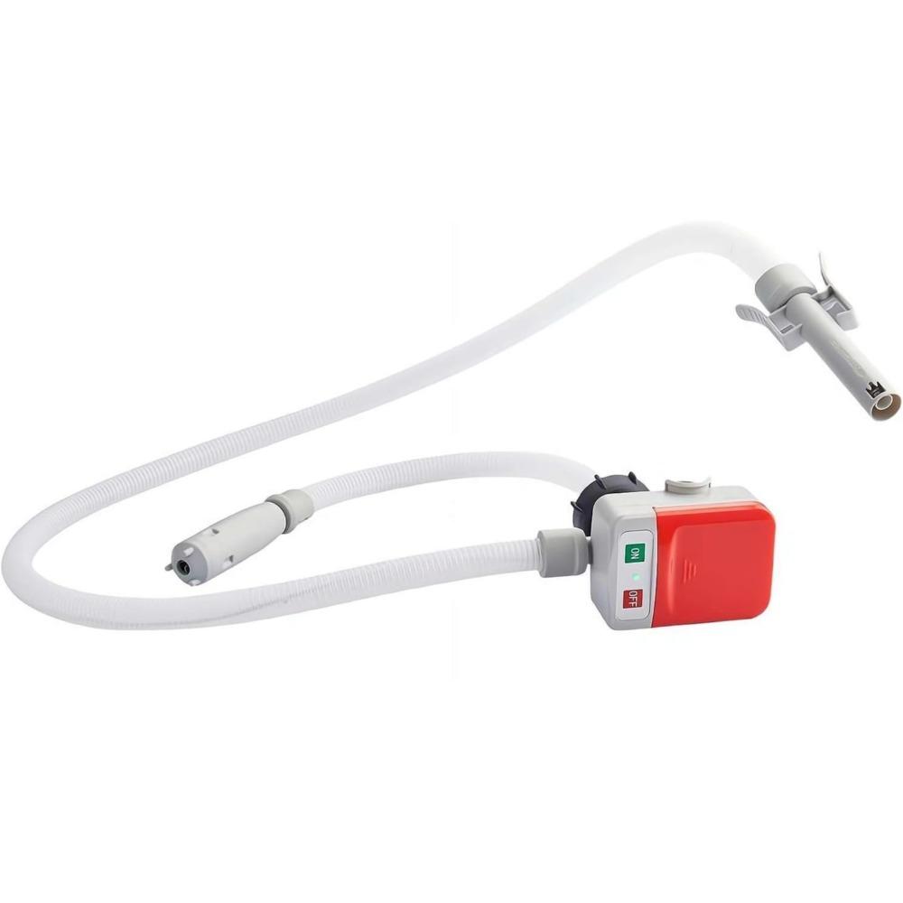 Portable fuel pump with automatic transfer and auto-stop. Comes with a 51-inch hose, and pumps 9.08 liters per minute.
