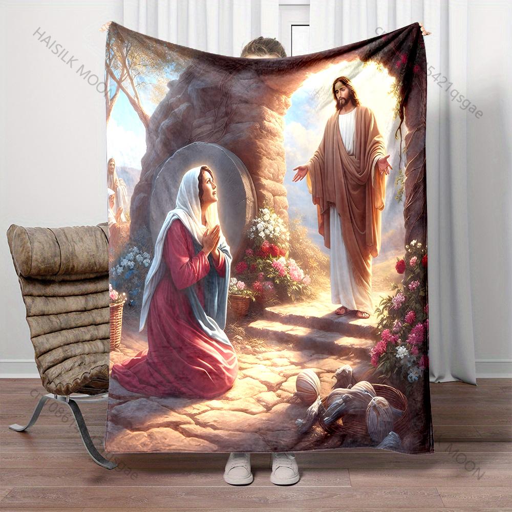 1PC Resurrection scene with praying figure Print Blanket Warm Soft Fluffy Kids Adult Sofa Bed Throw Blanket Travel Camping RV