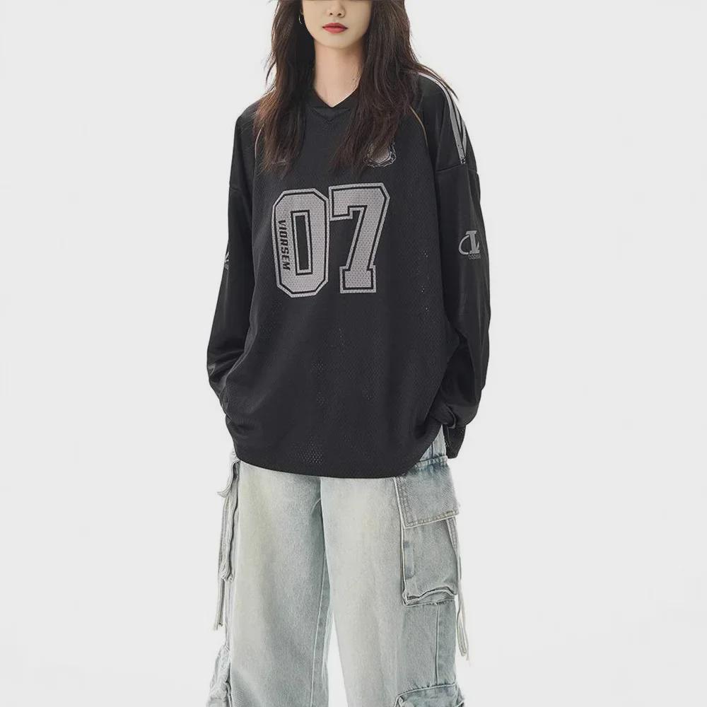 Unisex V-Neck Long-Sleeve Retro Jersey Top