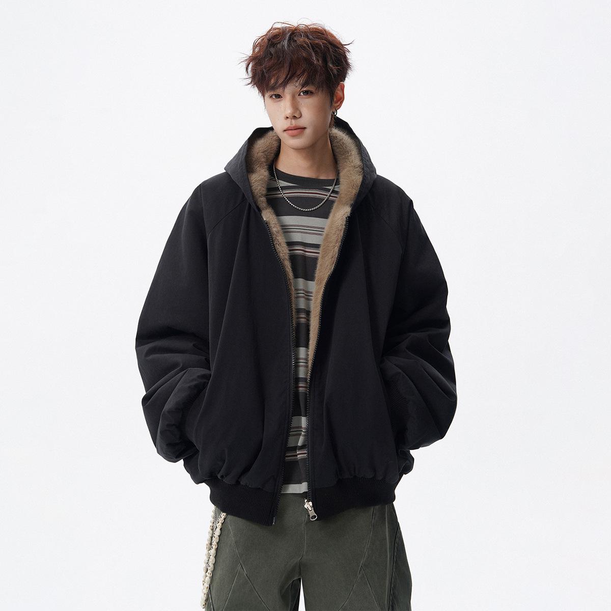 Men s Retro American Eagle Plush Hooded Jacket - Thick, Warm Cotton Winter Coat XXL